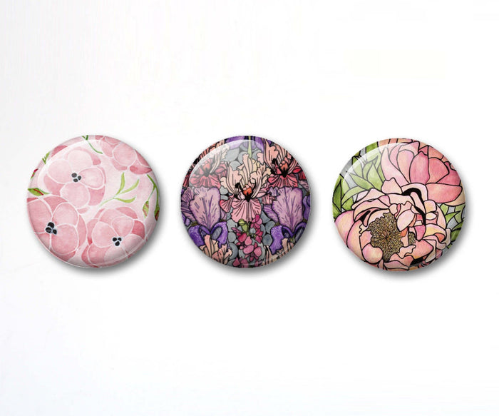 PinkPolish Design Buttons "Pretty in Pink" Button Pack - 3-Pack Pin Back Button, 1 Inch
