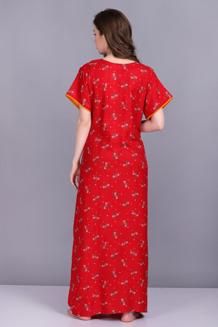 Printed Alpine Ladies Night Gown with Attractive Neck Design