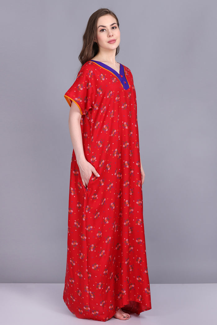 Printed Alpine Ladies Night Gown with Attractive Neck Design
