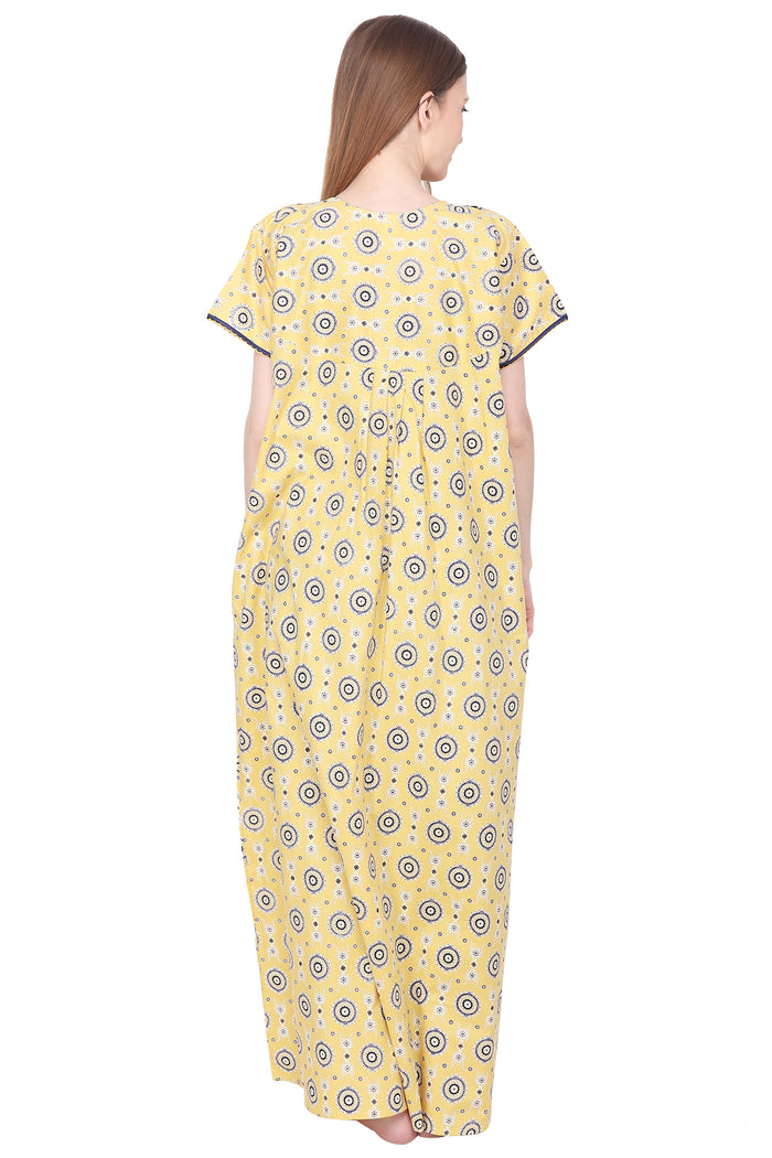 Printed Cotton Procian Ladies Night Gown with Pocket