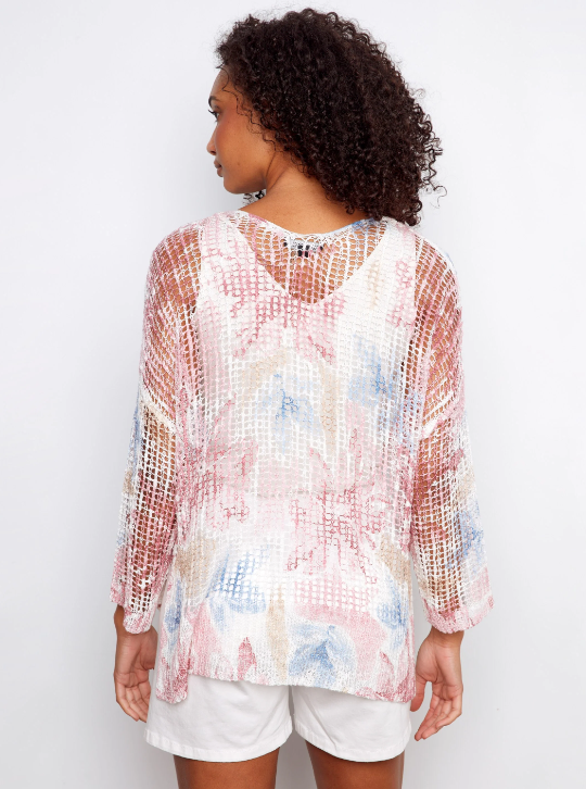 Printed Fishnet Crochet Sweater (Flowery)