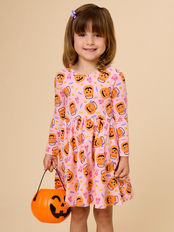 Pumpkin Boo Crew Long Sleeve Twirl Dress