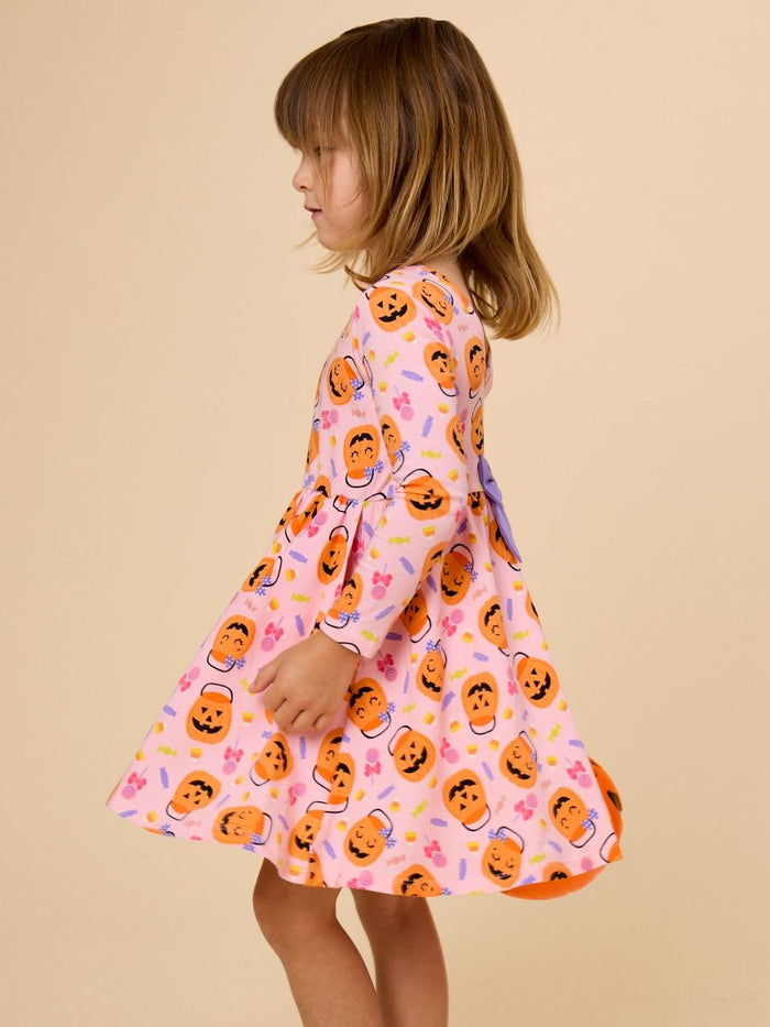 Pumpkin Boo Crew Long Sleeve Twirl Dress