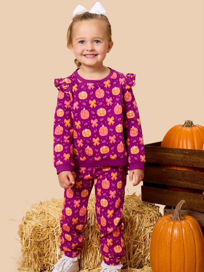 Pumpkin Bow Patch Flutter Sweatshirt Jogger Set