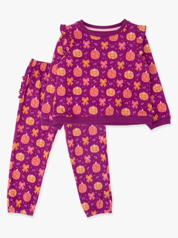 Pumpkin Bow Patch Flutter Sweatshirt Jogger Set