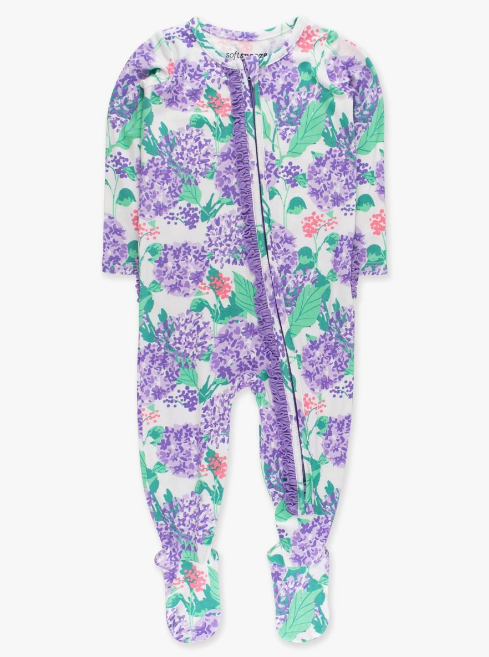 Purple Hydrangea Garden Ruffle One Piece Footie Pajama