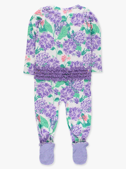 Purple Hydrangea Garden Ruffle One Piece Footie Pajama