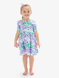 Purple Hydrangea Garden Short Sleeve Knit Twirl Dress
