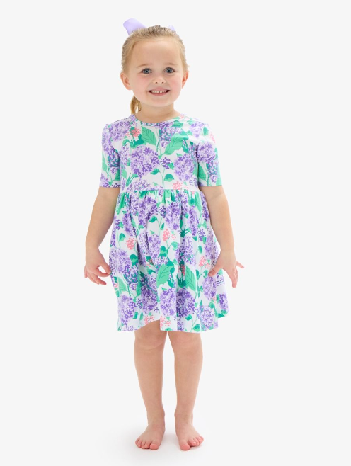 Purple Hydrangea Garden Short Sleeve Knit Twirl Dress