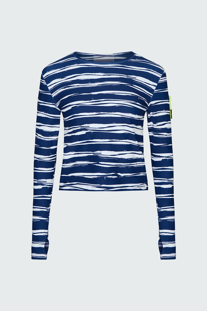 Wavy blue & white striped long sleeve tee