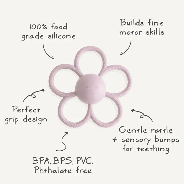 RATTLE DAISY TEETHER - soft lilac