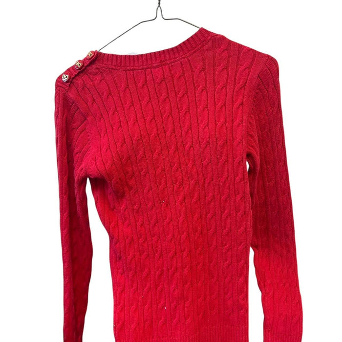 Red cable knit sweater