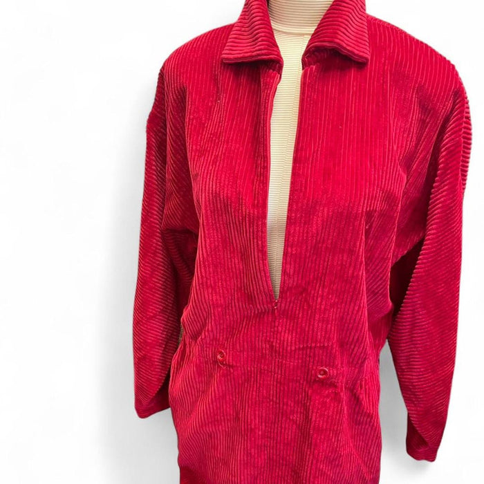 Red corduroy dress with pockets