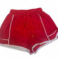Red shorts with white trim