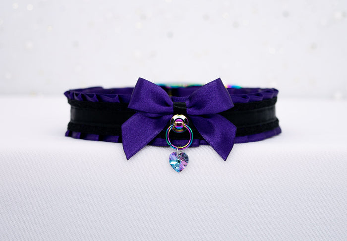 Regal Purple and Black Lace Collar in Rainbow