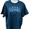 Rosemaling Hearts Embroidered on Ladies Navy T-shirt