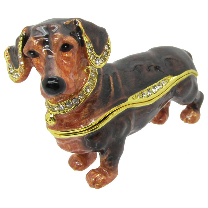 RUCINNI Dachshund Jeweled Trinket Box, Brown