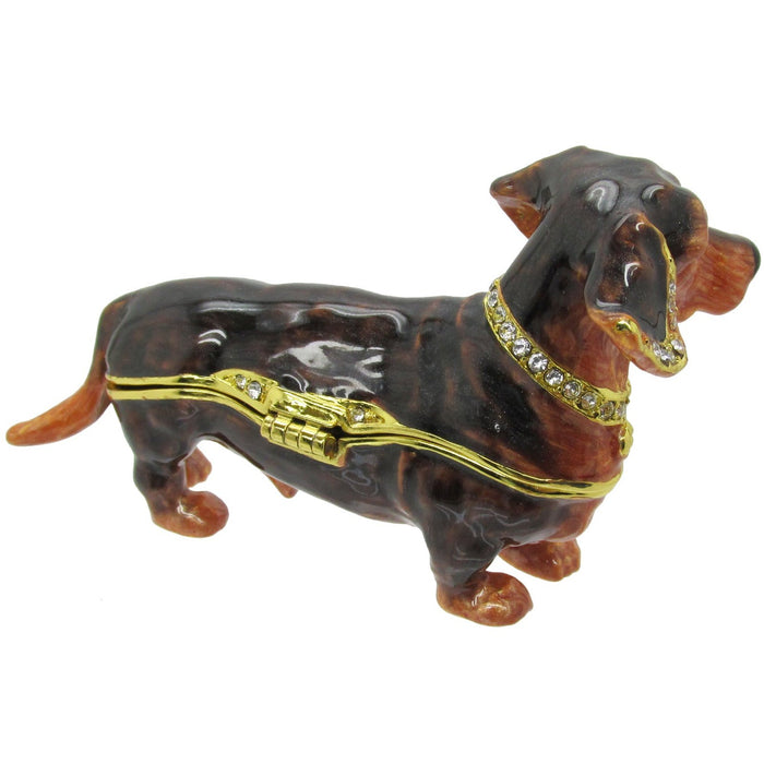 RUCINNI Dachshund Jeweled Trinket Box, Brown