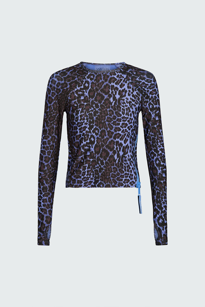 Watskin Sasha tee shown flat in Blue Leopard