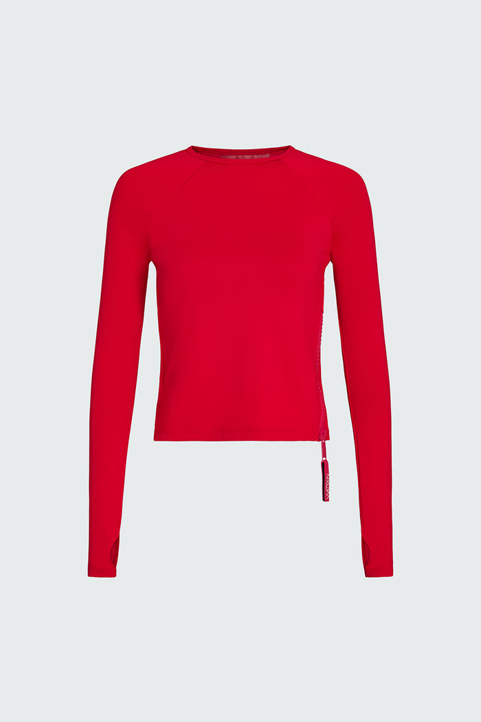 Watskin Sasha rashguard tee in Red shown flat against a white background