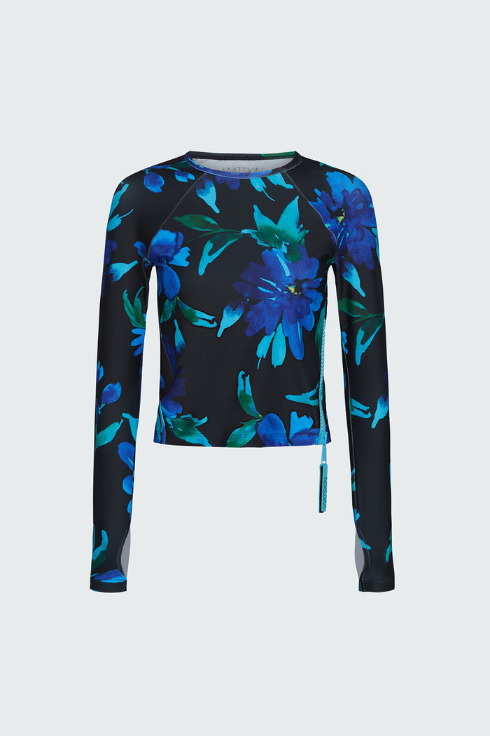 Watskin Sasha Tee shown in Midnight Floral against a plain white background
