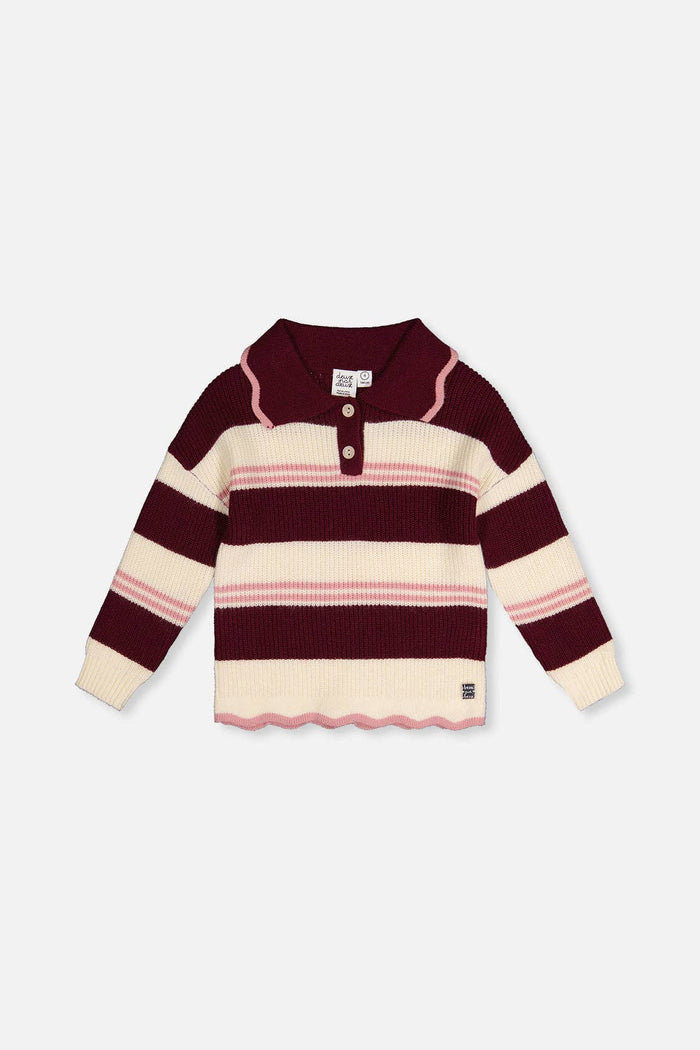 Scalloped Collar Sweater Red And White Stripes