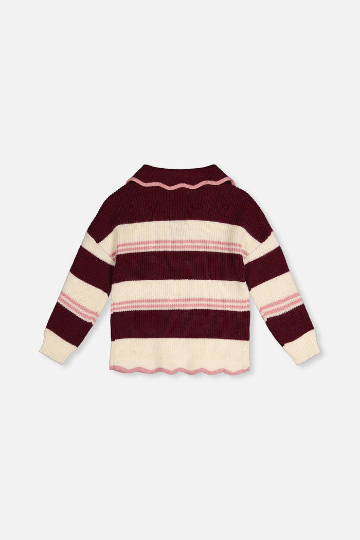 Scalloped Collar Sweater Red And White Stripes