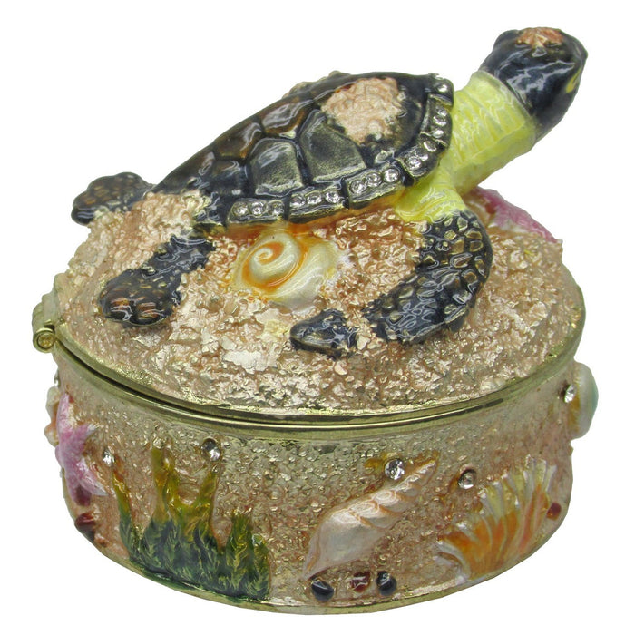 Sea Turtle Baby Sandbox Jeweled Trinket Box Austrian Crystals