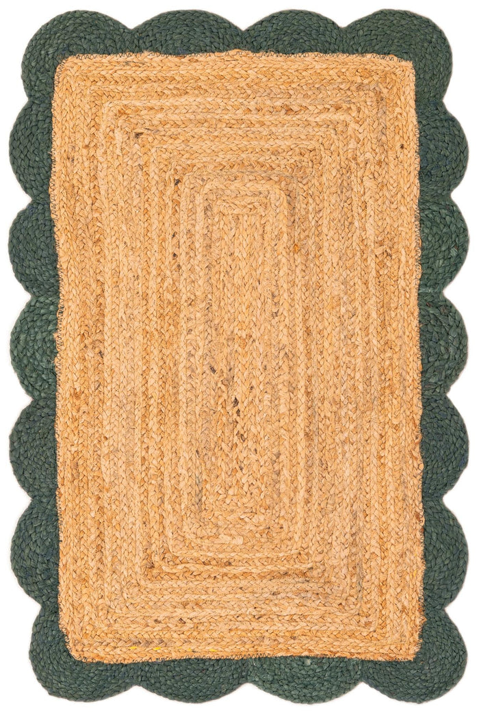 Serenity Braided Jute Collection Area Rug - Seaside Rectangle Natural and Green Main
