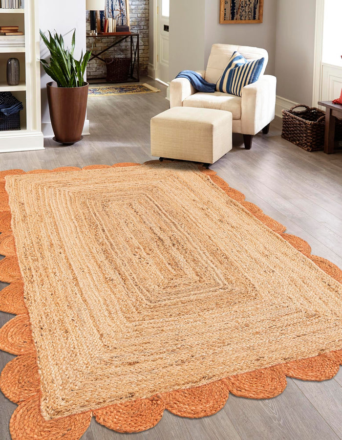 Serenity Braided Jute Collection Area Rug - Seaside Rectangle Natural and Terracotta  lifestyle 2