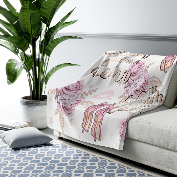 Sherpa Blanket — “Too Glam to Give a Damn” Floral Kiss Luxury Throw