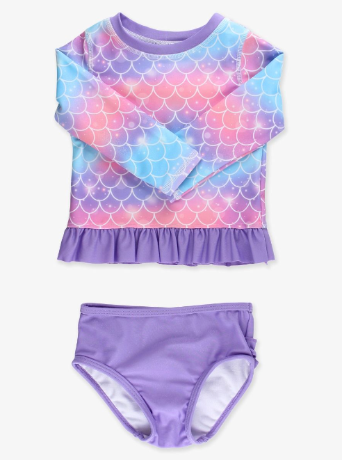 Shimmer Mermaid Tale Long Sleeve Rash Guard Swimsuit