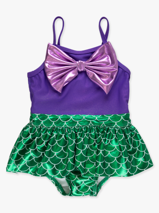 Shiny Mermaid Princess Big Bow Skirted One Piece Swimsuit