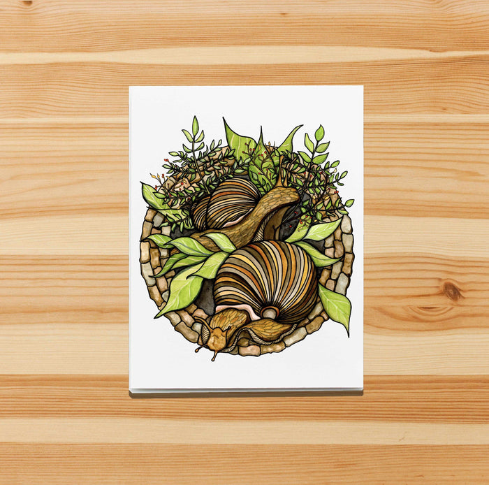 PinkPolish Design Note Cards "Snail Garden" Handmade Notecard