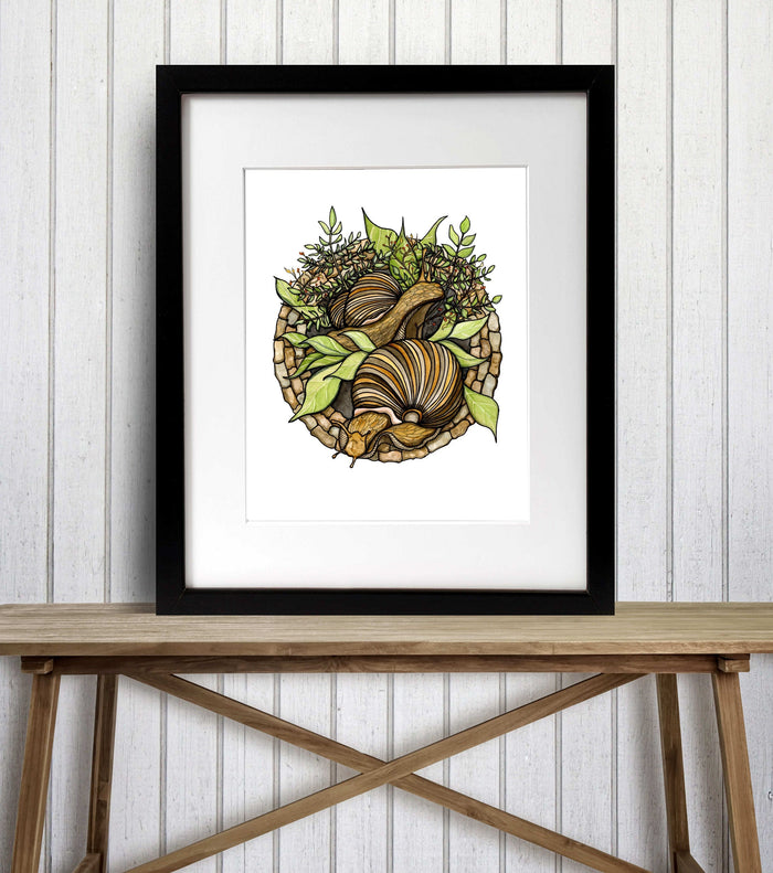 PinkPolish Design Art Prints "Snail Garden"  Watercolor Painting: Art Print