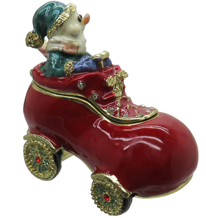 Snowman Shoe Jeweled Trinket Box Austrian Crystals