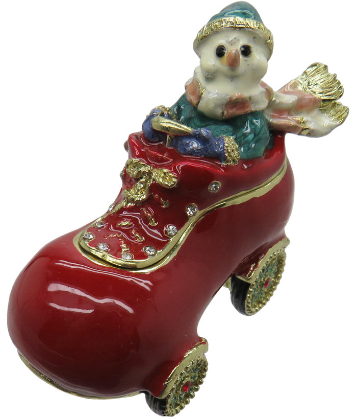 Snowman Shoe Jeweled Trinket Box Austrian Crystals