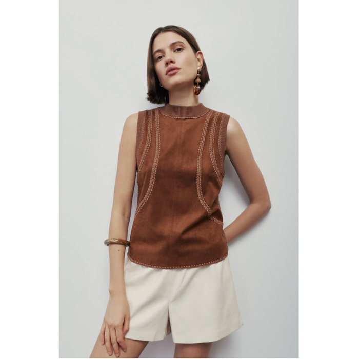 Solana Chestnut Faux Suede Top in Light Chestnut
