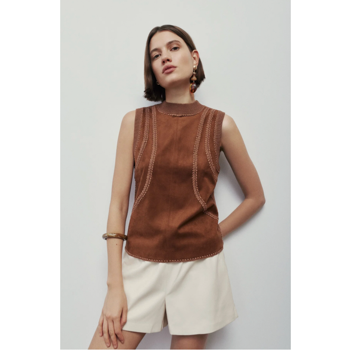 Solana Chestnut Faux Suede Top in Light Chestnut