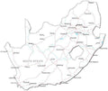 South Africa Black & White Map with Capital, Major Cities, Roads, and Water Features