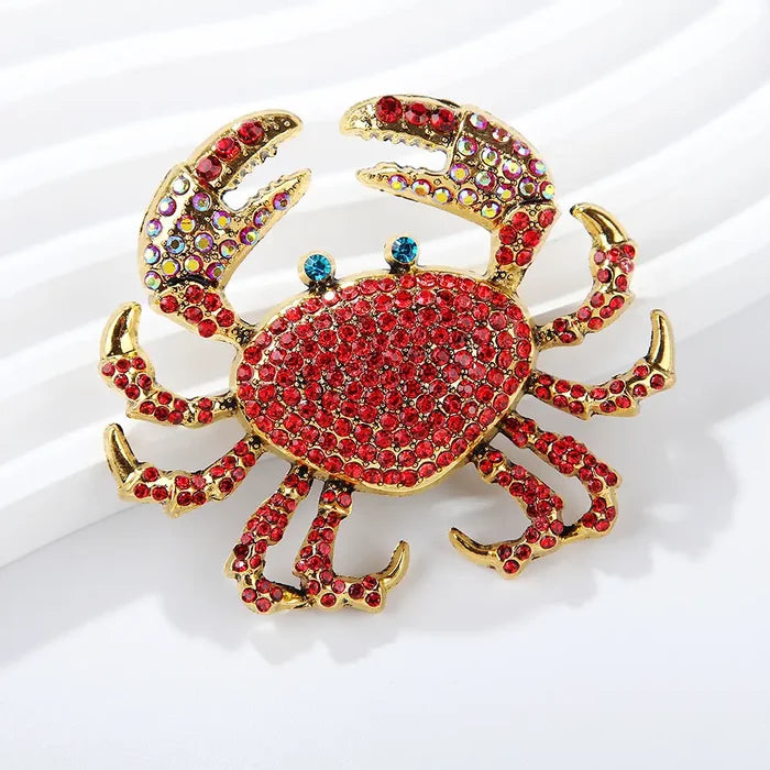 Sparkling Crab Brooch with Colorful Rhinestone - Red