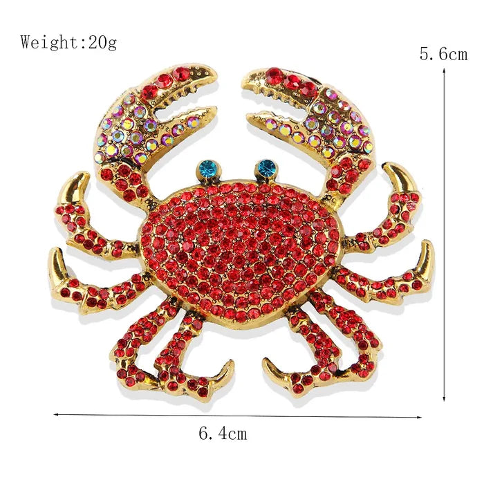 Sparkling Crab Brooch with Colorful Rhinestone - Red