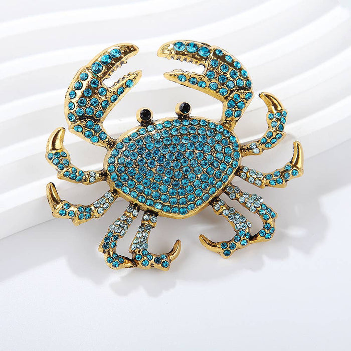Sparkling Crab Brooch with Colorful Rhinestones in Blue