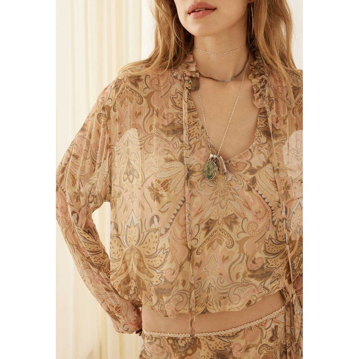 Spell Damask Long Sleeve Blouse in Chai
