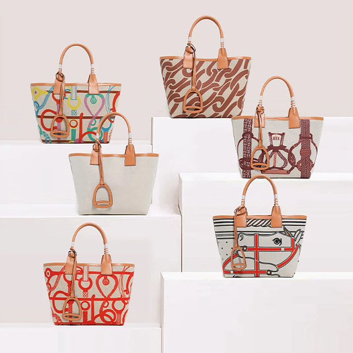 Stella Small Canvas & Leather Tote Bag / Colorful