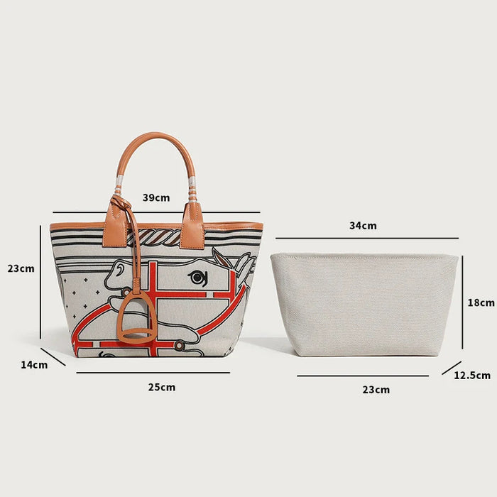 Stella Small Canvas & Leather Tote Bag / Colorful