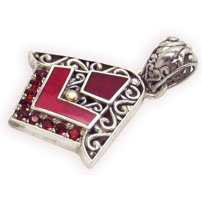 Sterling Silver Red Coral Garnet Pendant