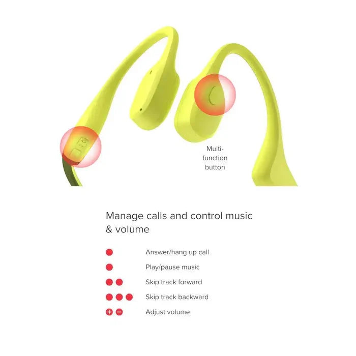 Close-up of Suunto Sonic Open Ear Bone Headphones' control buttons, highlighting multifunctional features for calls and music control.  from  John Bull Clothing