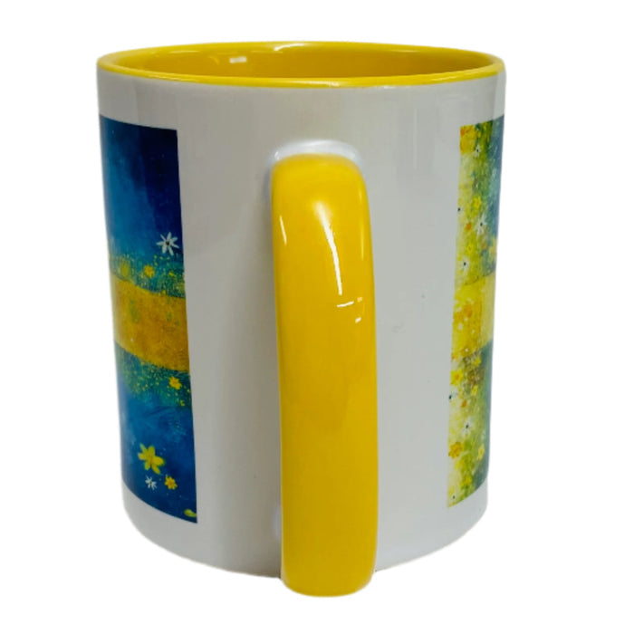 Swedish Flag with Flowers coffee mug with yellow handle