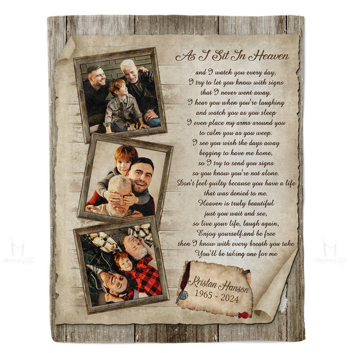 Sympathy Blanket For Loss Of Father, Personalized Memorial Photo Blanket Custom
